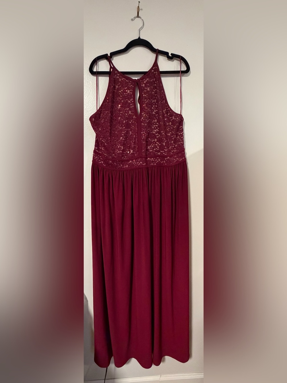 Elegant Burgundy Lace Bodice Prom Dress Worn Once from David’s Bridal